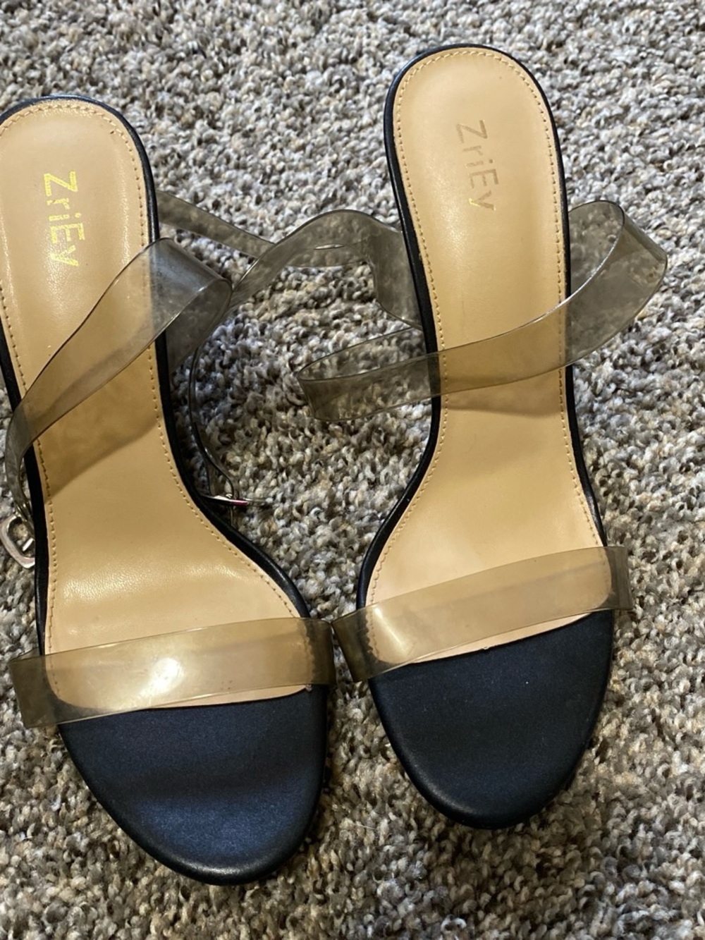 ZriEy Clear Strap Black Heels